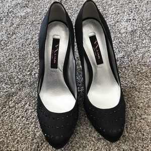 Nina Black Satin with Rhinestones Size 8